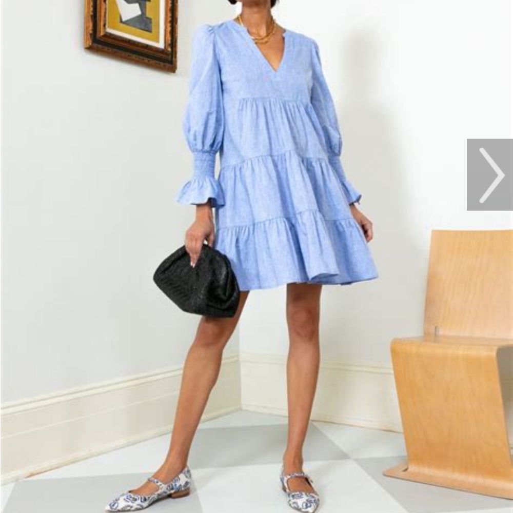 Pomander Place Blue Sundress with Bishop Sleeves and V-Neck